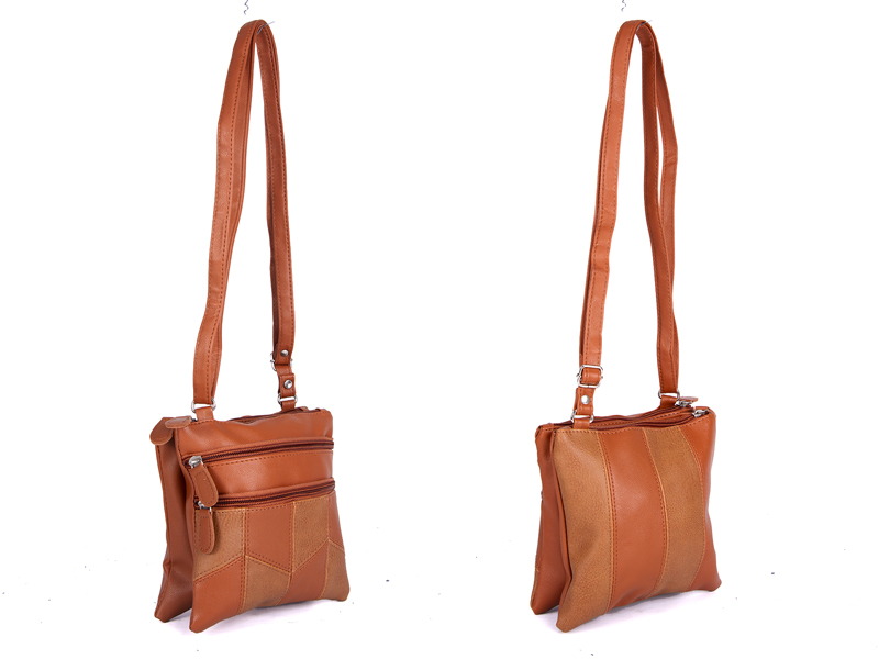 (image for) JBHB2556 Tan Patchwork Xbdy with 4 zips